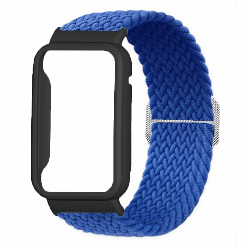 Xiaomi Smart Band 8 Pro Watch Bands Braided Nylon Strap with Watch Case - Rainbow+Black Shell