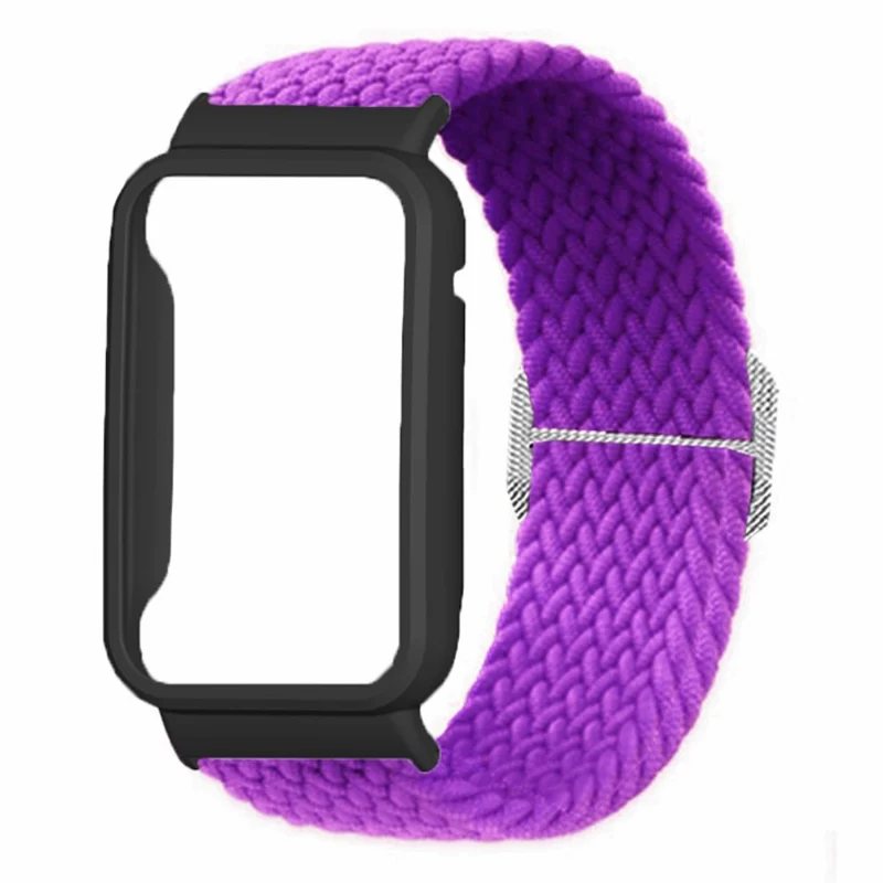 Xiaomi Smart Band 8 Pro Watch Bands Braided Nylon Strap with Watch Case - Rainbow+Black Shell
