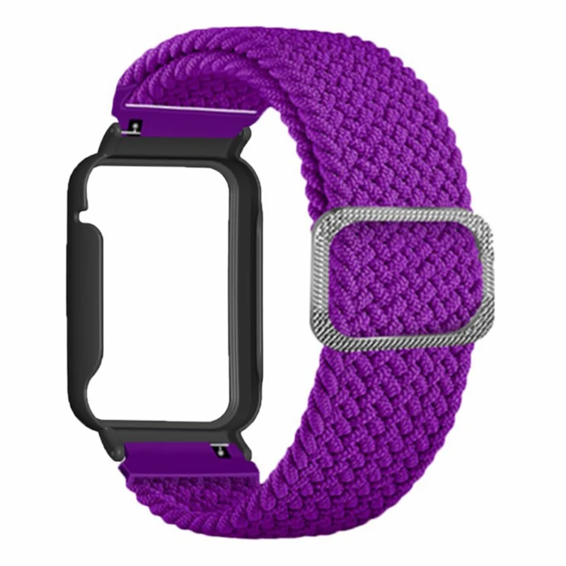 Xiaomi Smart Band 8 Pro Watch Bands Braided Nylon Strap with Watch Case - Rainbow+Black Shell