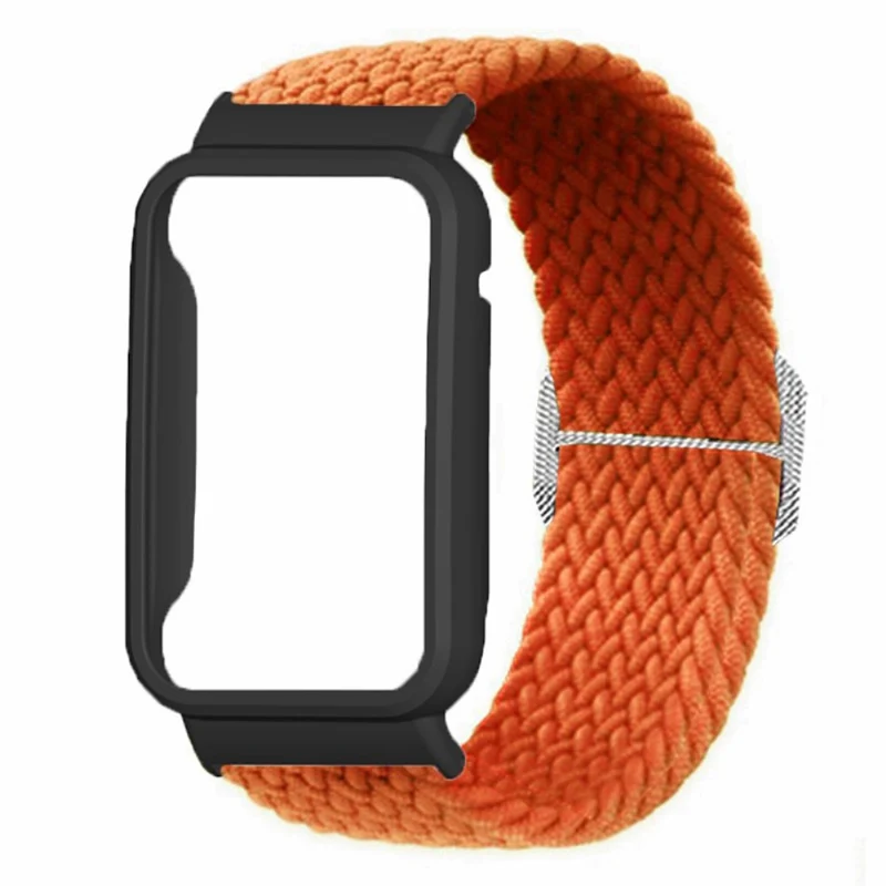 Xiaomi Smart Band 8 Pro Watch Bands Braided Nylon Strap with Watch Case - Rainbow+Black Shell