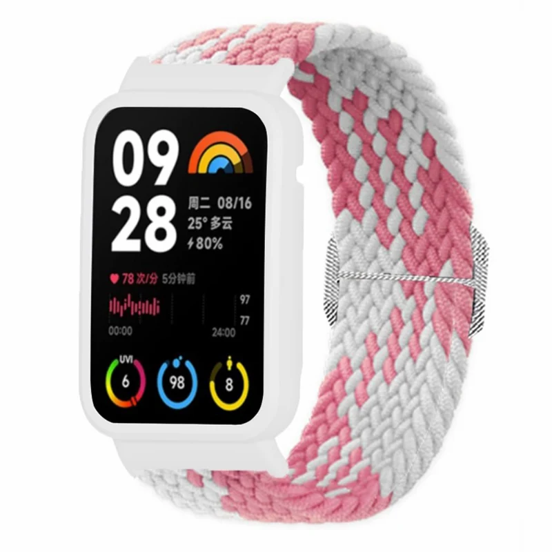 Xiaomi Smart Band 8 Pro Watch Bands Braided Nylon Strap with Watch Case - Rainbow+Black Shell
