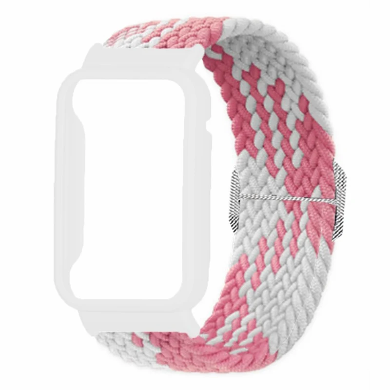 Xiaomi Smart Band 8 Pro Watch Bands Braided Nylon Strap with Watch Case - Rainbow+Black Shell