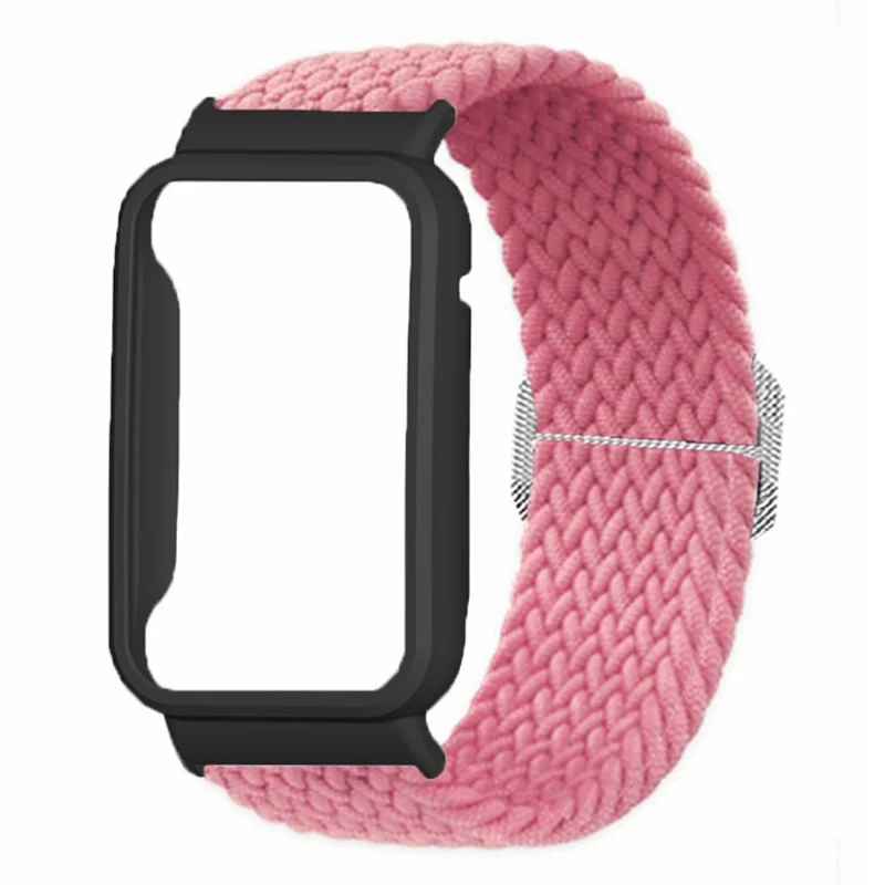 Xiaomi Smart Band 8 Pro Watch Bands Braided Nylon Strap with Watch Case - Rainbow+Black Shell