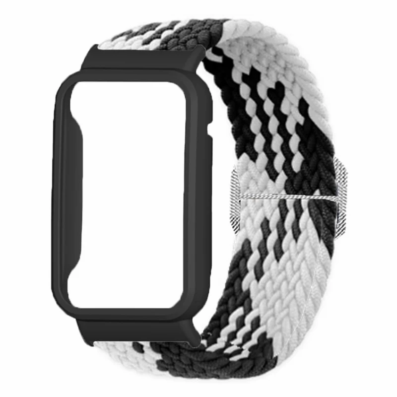 Xiaomi Smart Band 8 Pro Watch Bands Braided Nylon Strap with Watch Case - Rainbow+Black Shell