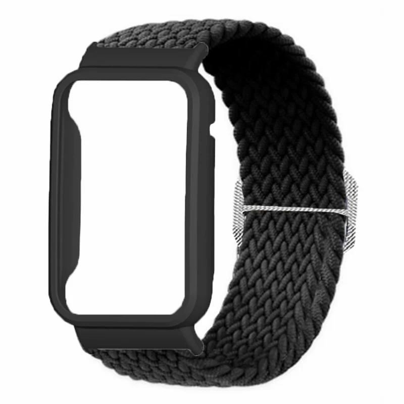 Xiaomi Smart Band 8 Pro Watch Bands Braided Nylon Strap with Watch Case - Rainbow+Black Shell