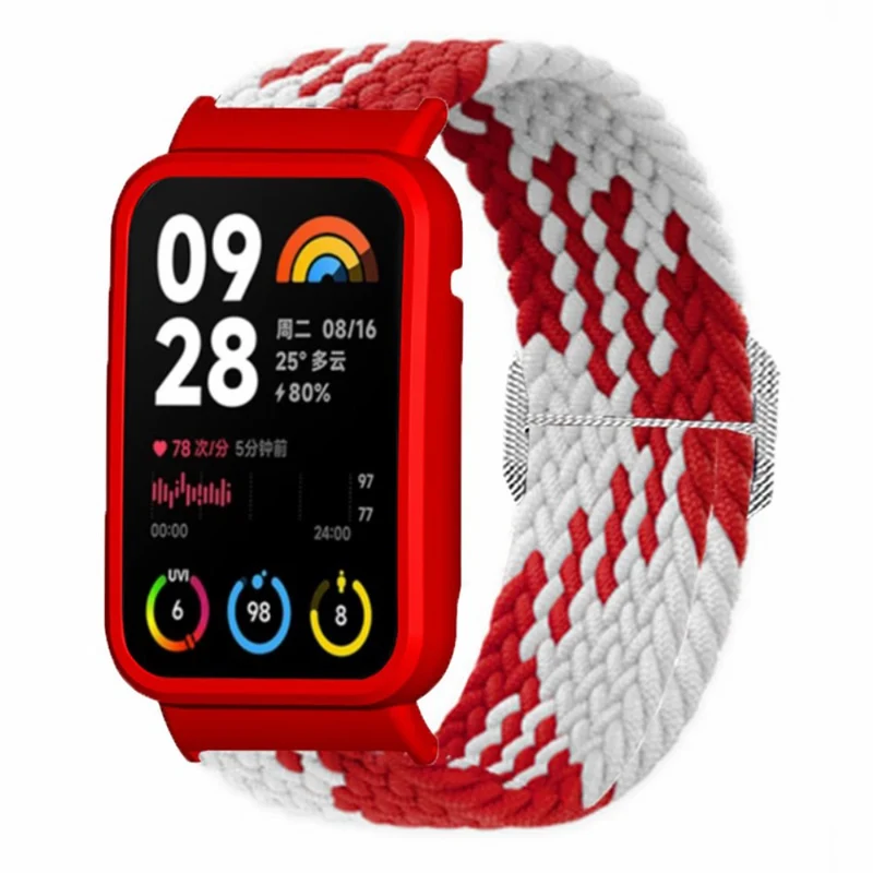 Xiaomi Smart Band 8 Pro Watch Bands Braided Nylon Strap with Watch Case - Rainbow+Black Shell