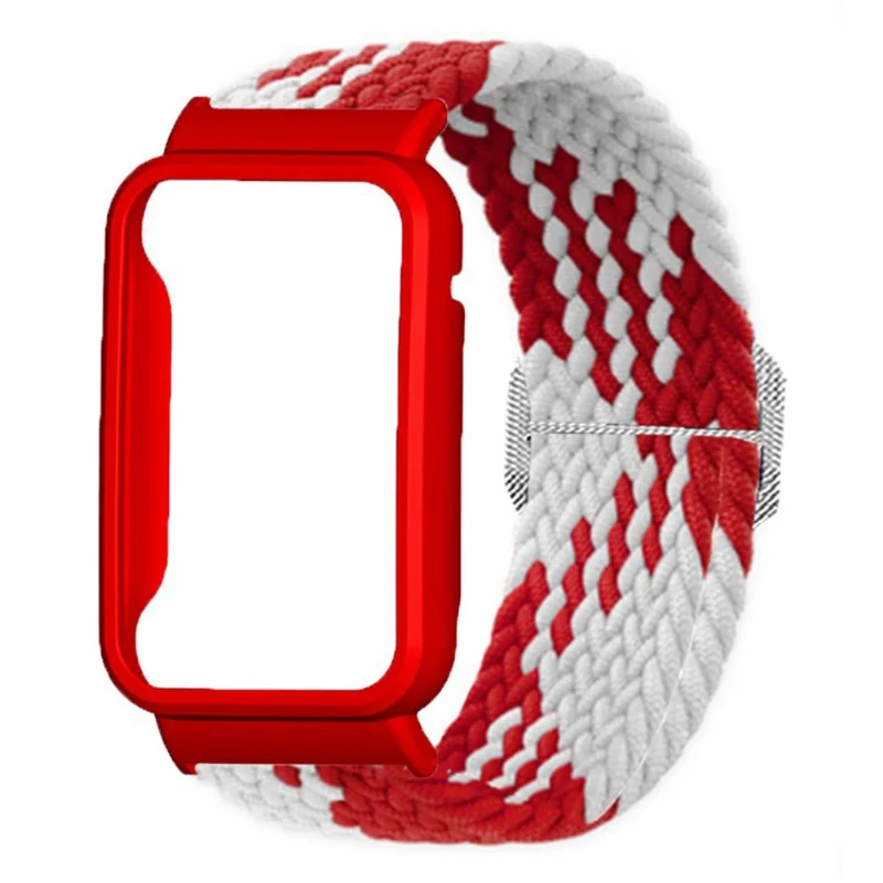 Xiaomi Smart Band 8 Pro Watch Bands Braided Nylon Strap with Watch Case - Rainbow+Black Shell
