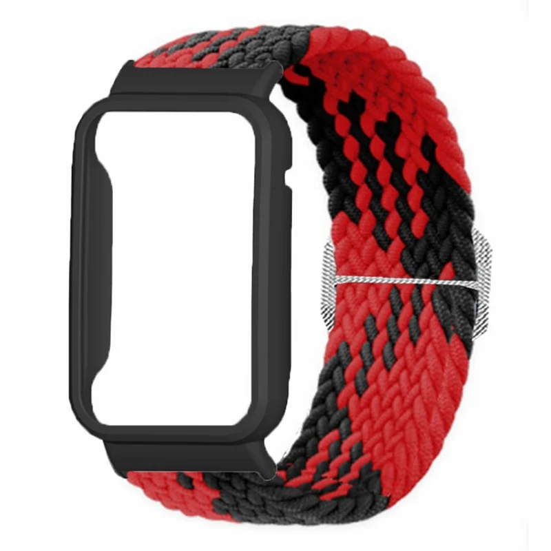 Xiaomi Smart Band 8 Pro Watch Bands Braided Nylon Strap with Watch Case - Rainbow+Black Shell
