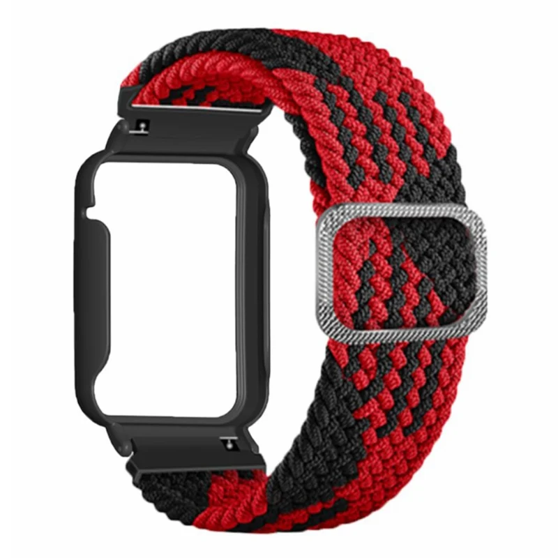 Xiaomi Smart Band 8 Pro Watch Bands Braided Nylon Strap with Watch Case - Rainbow+Black Shell