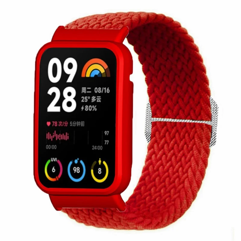 Xiaomi Smart Band 8 Pro Watch Bands Braided Nylon Strap with Watch Case - Rainbow+Black Shell