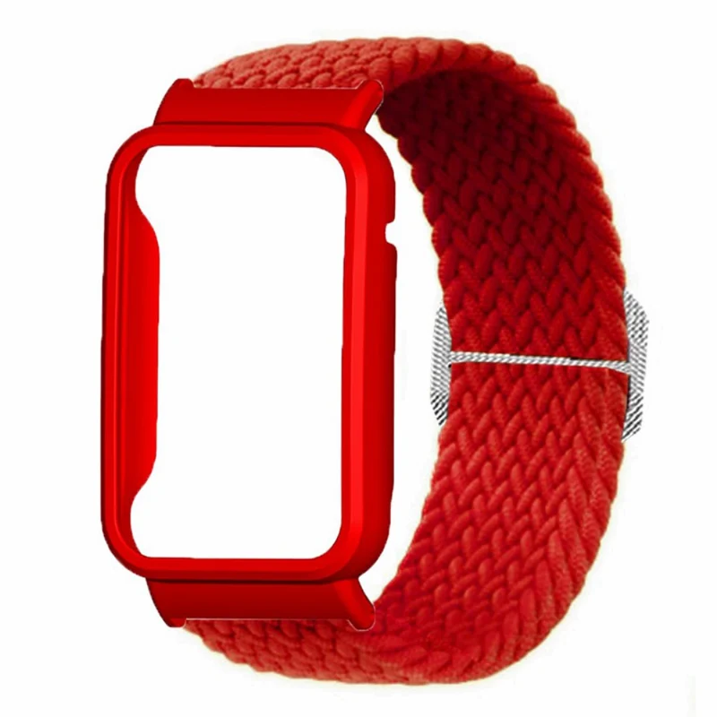 Xiaomi Smart Band 8 Pro Watch Bands Braided Nylon Strap with Watch Case - Rainbow+Black Shell