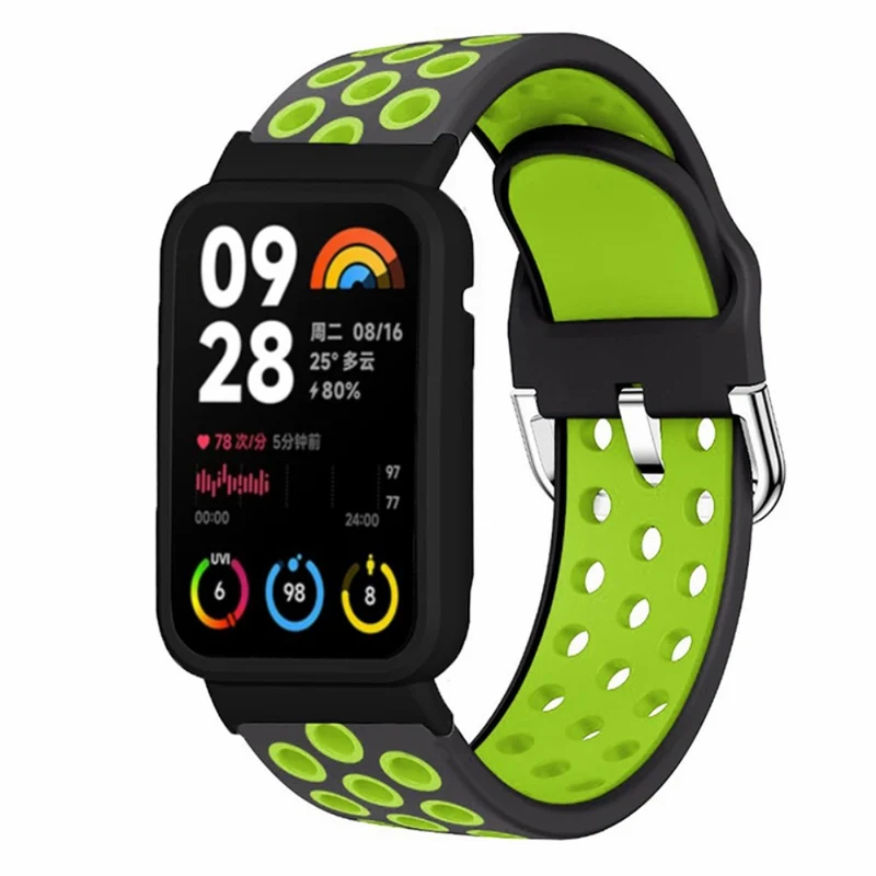 Xiaomi Smart Band 8 Pro Silicone Watch Bands Replacement Strap with Watch Case - Black+Green