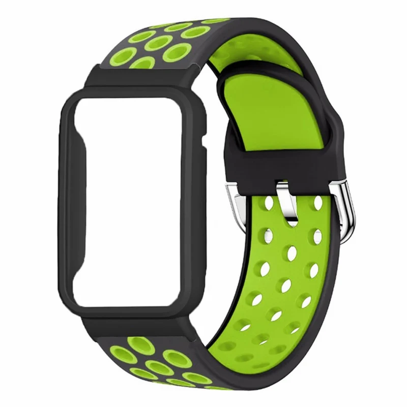 Xiaomi Smart Band 8 Pro Silicone Watch Bands Replacement Strap with Watch Case - Black+Green
