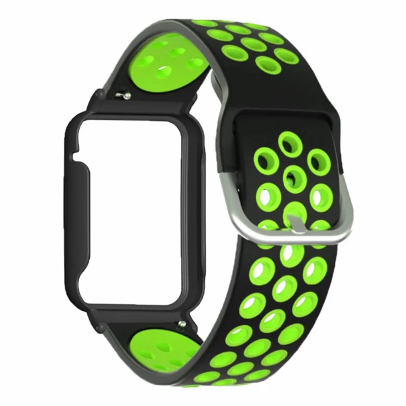 Xiaomi Smart Band 8 Pro Silicone Watch Bands Replacement Strap with Watch Case - Black+Green
