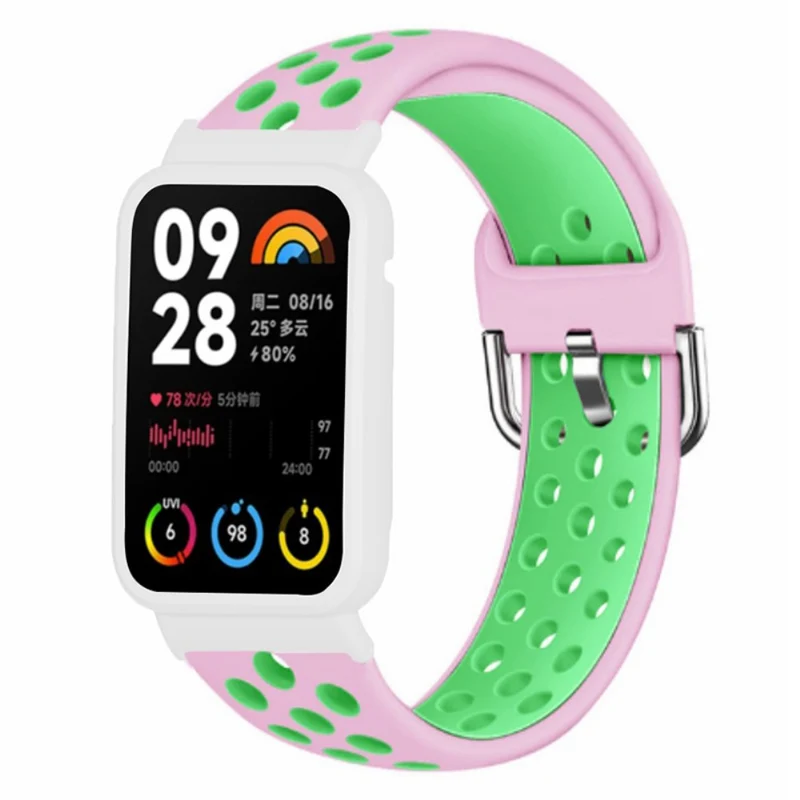 Xiaomi Smart Band 8 Pro Silicone Watch Bands Replacement Strap with Watch Case - Black+Green