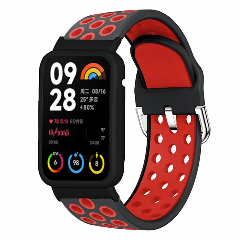 Xiaomi Smart Band 8 Pro Silicone Watch Bands Replacement Strap with Watch Case - Black+Green