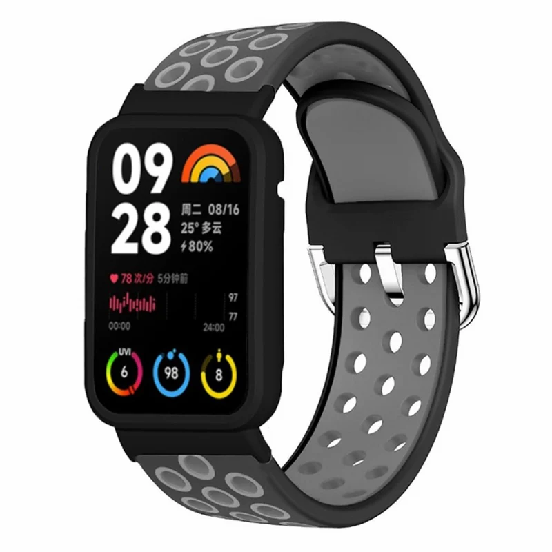 Xiaomi Smart Band 8 Pro Silicone Watch Bands Replacement Strap with Watch Case - Black+Green
