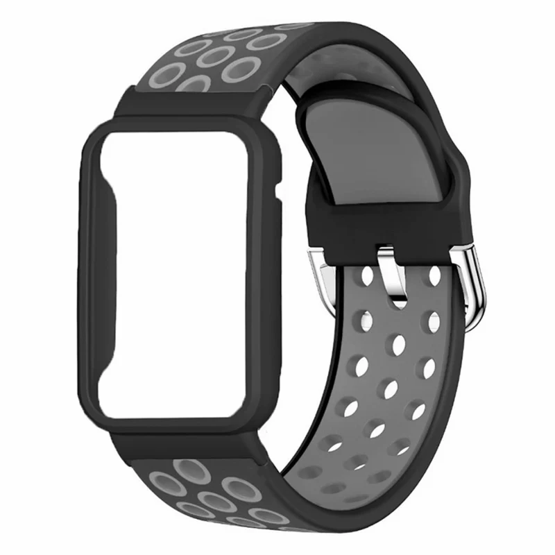 Xiaomi Smart Band 8 Pro Silicone Watch Bands Replacement Strap with Watch Case - Black+Green