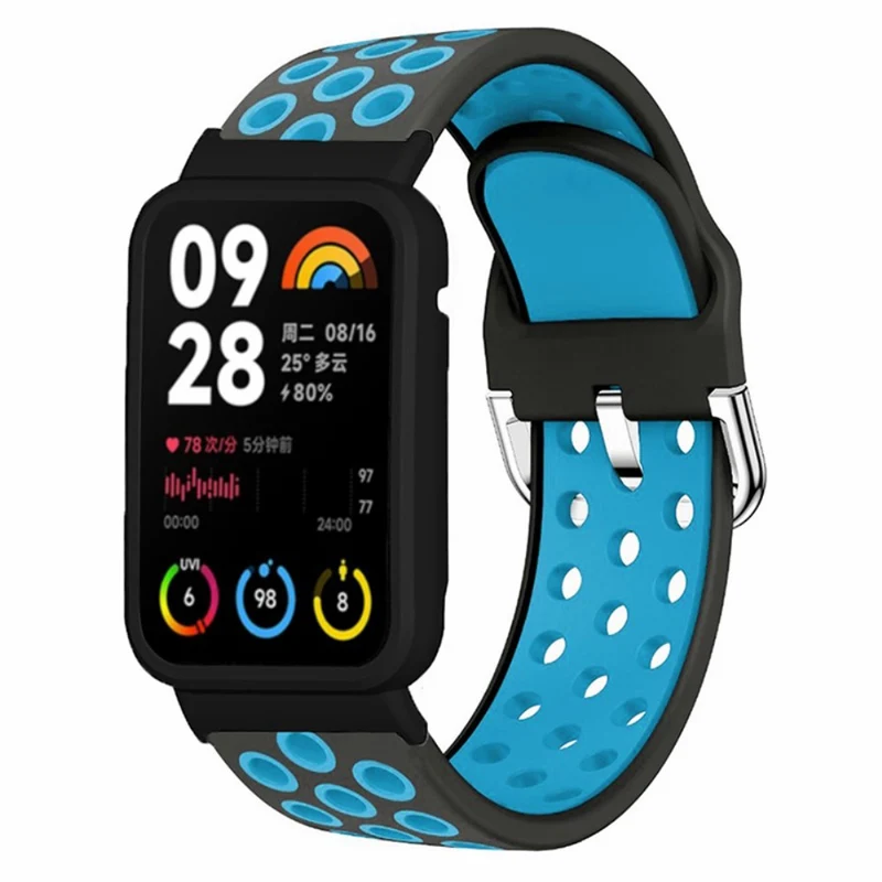 Xiaomi Smart Band 8 Pro Silicone Watch Bands Replacement Strap with Watch Case - Black+Green