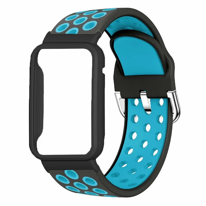 Xiaomi Smart Band 8 Pro Silicone Watch Bands Replacement Strap with Watch Case - Black+Green