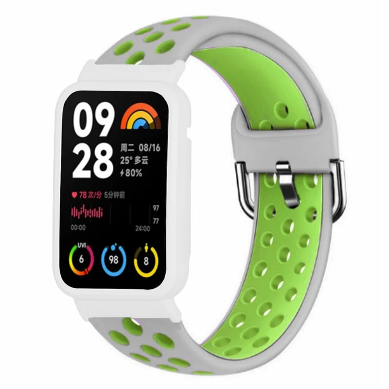 Xiaomi Smart Band 8 Pro Silicone Watch Bands Replacement Strap with Watch Case - Black+Green