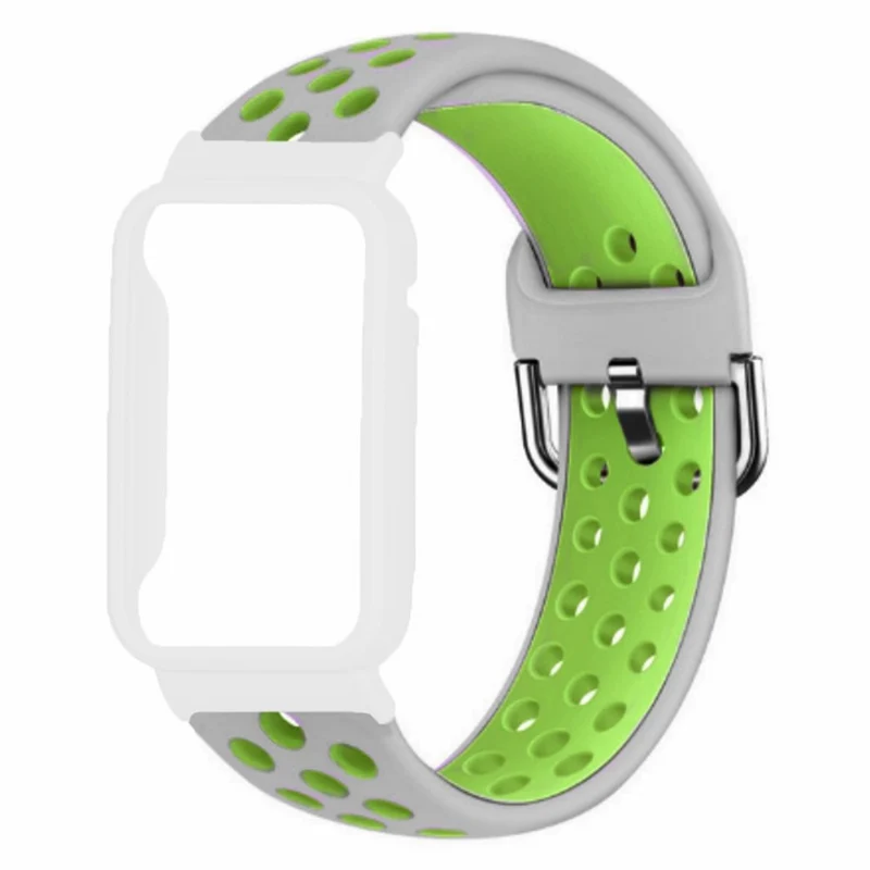 Xiaomi Smart Band 8 Pro Silicone Watch Bands Replacement Strap with Watch Case - Black+Green