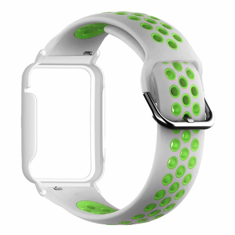Xiaomi Smart Band 8 Pro Silicone Watch Bands Replacement Strap with Watch Case - Black+Green