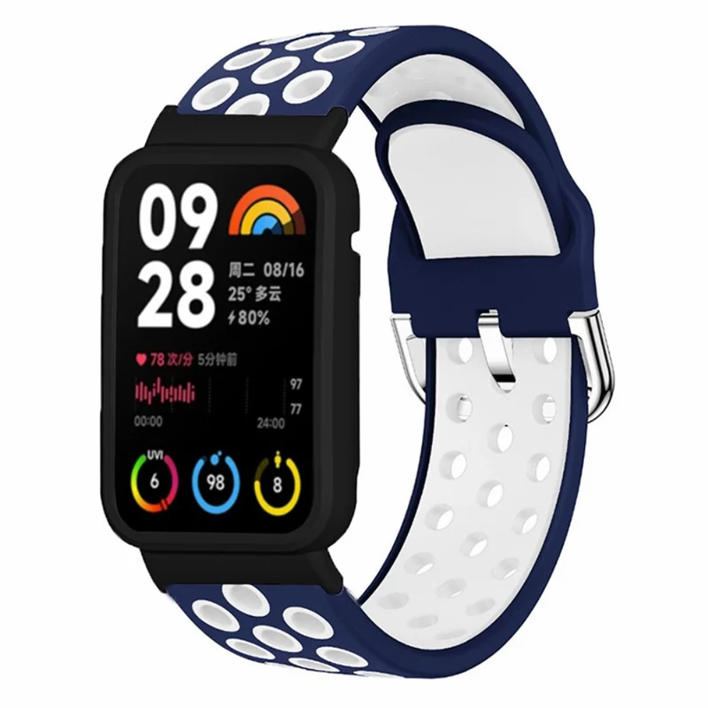 Xiaomi Smart Band 8 Pro Silicone Watch Bands Replacement Strap with Watch Case - Black+Green