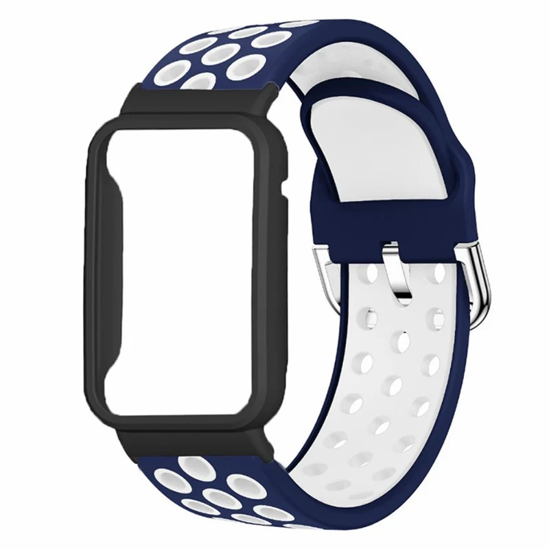 Xiaomi Smart Band 8 Pro Silicone Watch Bands Replacement Strap with Watch Case - Black+Green