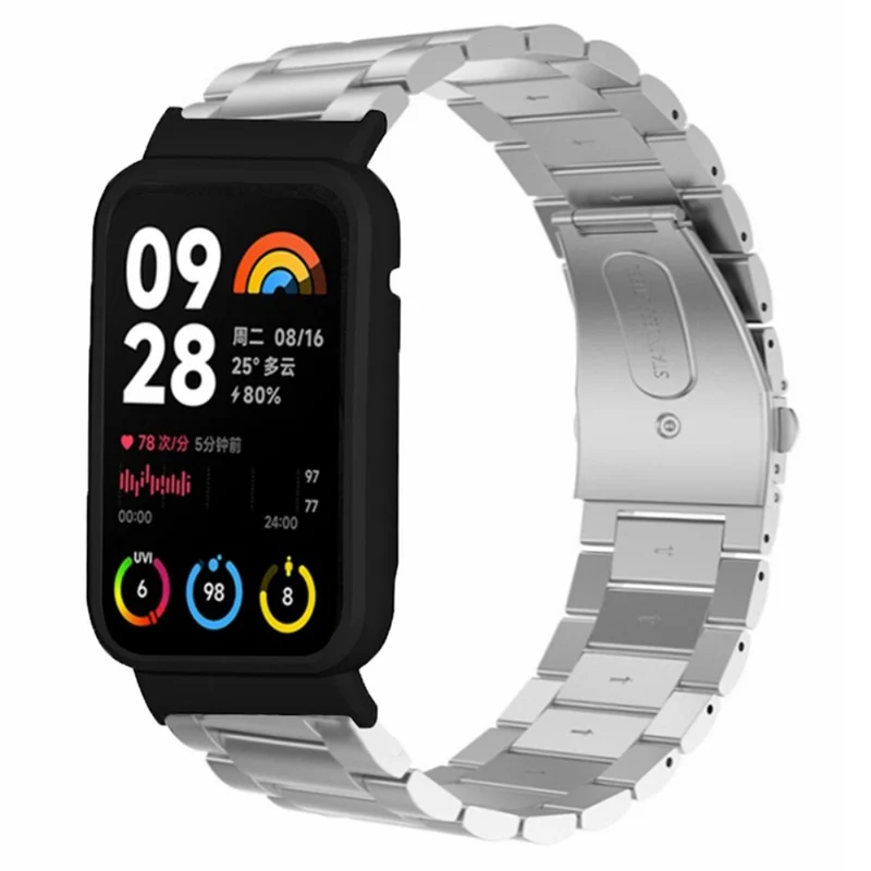 Xiaomi Smart Band 8 Pro Watch Band Stainless Steel Watch Strap with Black Watch Case