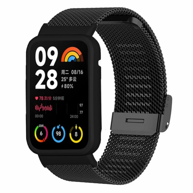 Xiaomi Smart Band 8 Pro Metal Band Milanese Watch Strap with Black Watch Case