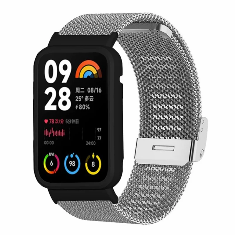 Xiaomi Smart Band 8 Pro Metal Band Milanese Watch Strap with Black Watch Case