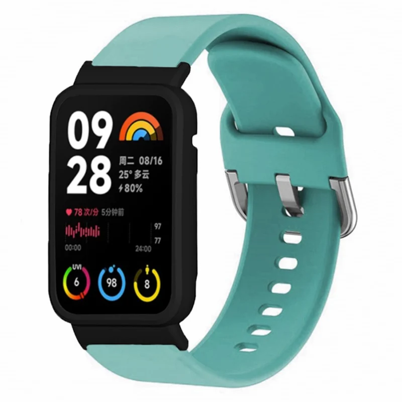 Xiaomi Smart Band 8 Pro Silicone Sport Watch Band with Watch Case - Baby Blue+Black Shell