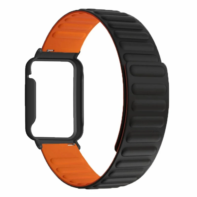 Xiaomi Smart Band 8 Pro Silicone Watch Band Magnetic Strap with Black Watch Case - Black+Orange