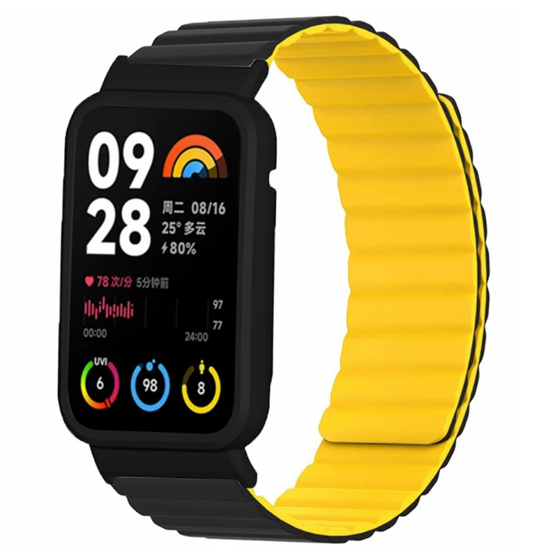Xiaomi Smart Band 8 Pro Silicone Watch Band Magnetic Strap with Black Watch Case - Black+Orange