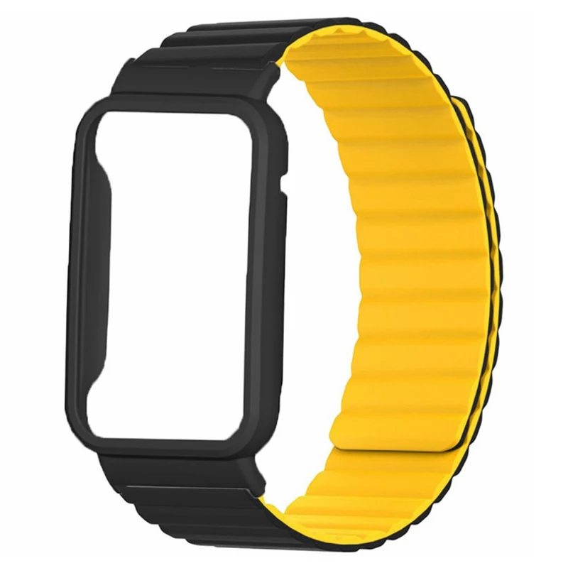 Xiaomi Smart Band 8 Pro Silicone Watch Band Magnetic Strap with Black Watch Case - Black+Orange