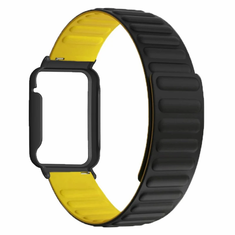 Xiaomi Smart Band 8 Pro Silicone Watch Band Magnetic Strap with Black Watch Case - Black+Orange