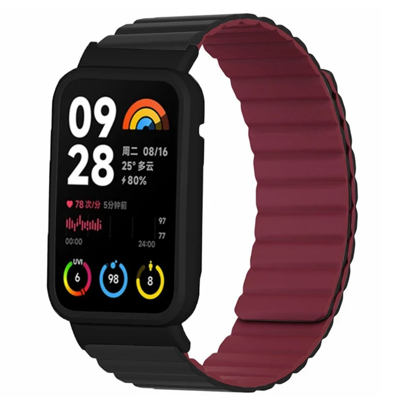 Xiaomi Smart Band 8 Pro Silicone Watch Band Magnetic Strap with Black Watch Case - Black+Orange