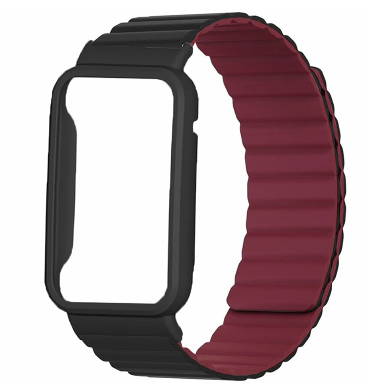 Xiaomi Smart Band 8 Pro Silicone Watch Band Magnetic Strap with Black Watch Case - Black+Orange