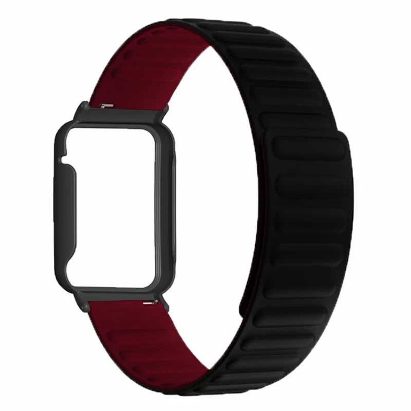 Xiaomi Smart Band 8 Pro Silicone Watch Band Magnetic Strap with Black Watch Case - Black+Orange