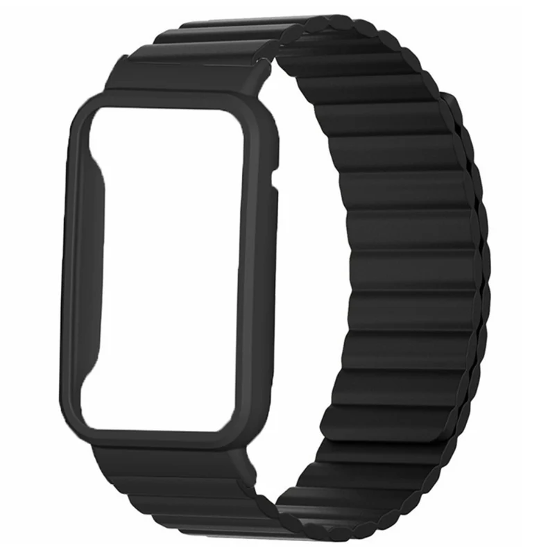 Xiaomi Smart Band 8 Pro Silicone Watch Band Magnetic Strap with Black Watch Case - Black+Orange