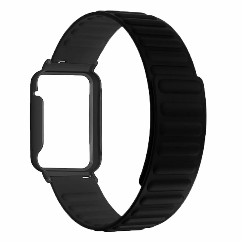 Xiaomi Smart Band 8 Pro Silicone Watch Band Magnetic Strap with Black Watch Case - Black+Orange