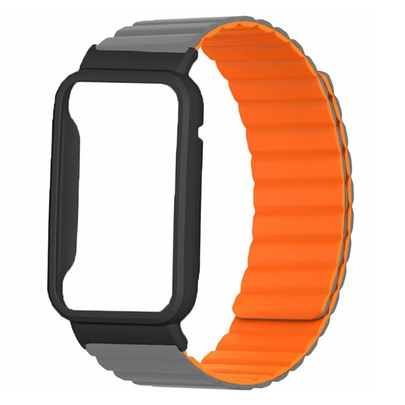 Xiaomi Smart Band 8 Pro Silicone Watch Band Magnetic Strap with Black Watch Case - Black+Orange