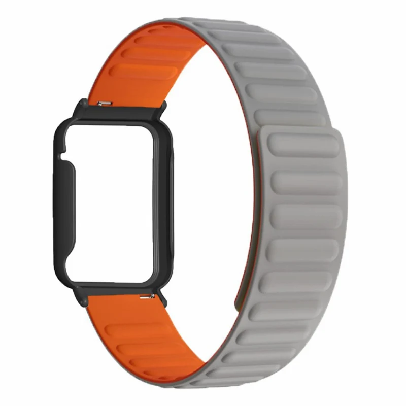 Xiaomi Smart Band 8 Pro Silicone Watch Band Magnetic Strap with Black Watch Case - Black+Orange
