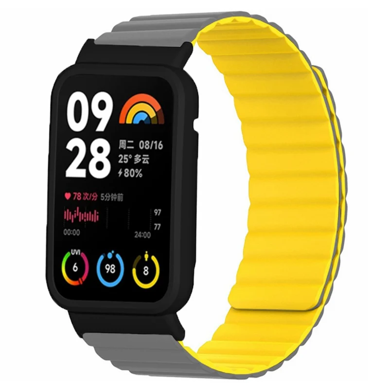 Xiaomi Smart Band 8 Pro Silicone Watch Band Magnetic Strap with Black Watch Case - Black+Orange