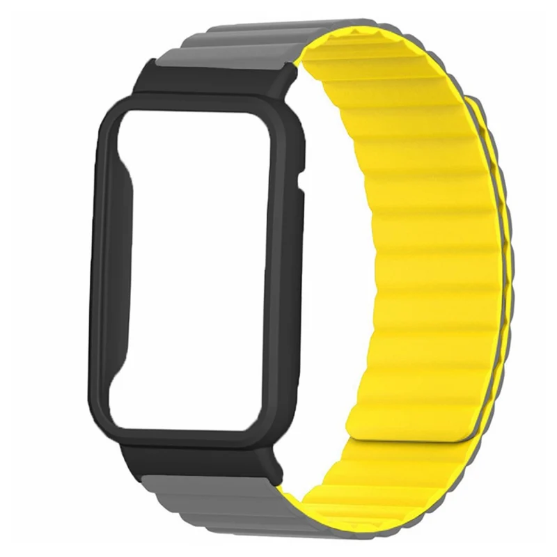 Xiaomi Smart Band 8 Pro Silicone Watch Band Magnetic Strap with Black Watch Case - Black+Orange