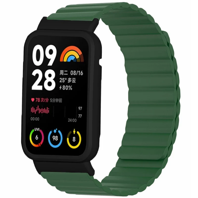 Xiaomi Smart Band 8 Pro Silicone Watch Band Magnetic Strap with Black Watch Case - Black+Orange