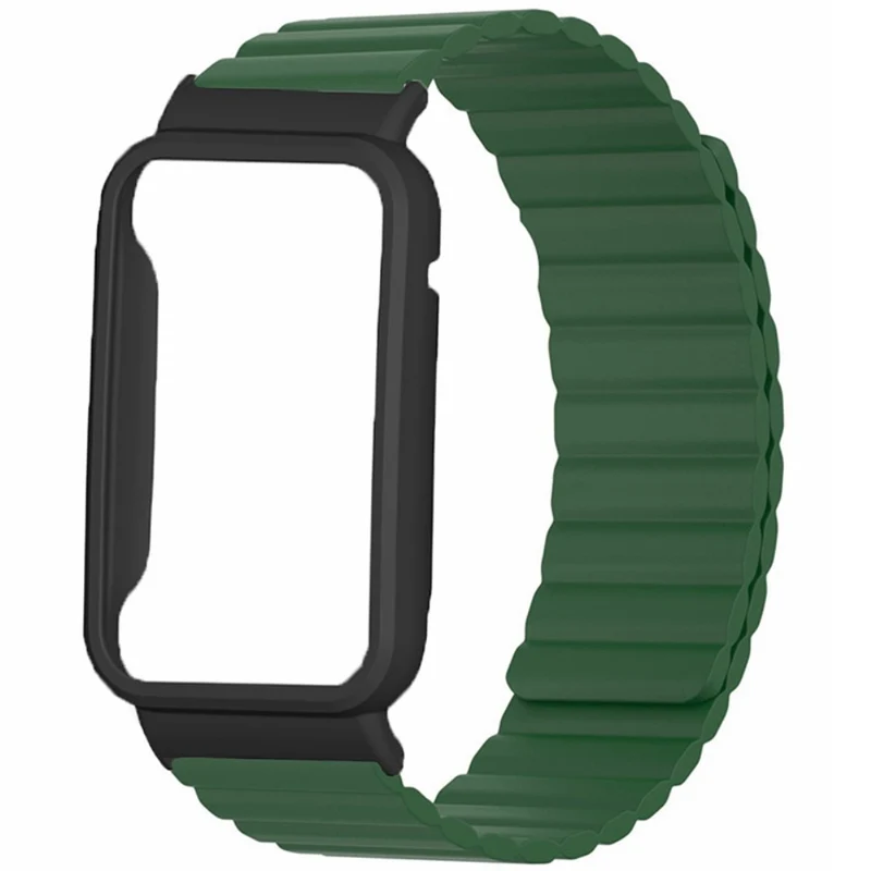 Xiaomi Smart Band 8 Pro Silicone Watch Band Magnetic Strap with Black Watch Case - Black+Orange
