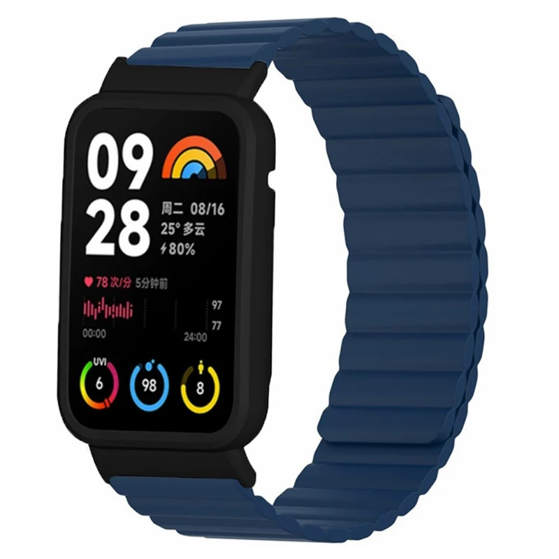 Xiaomi Smart Band 8 Pro Silicone Watch Band Magnetic Strap with Black Watch Case - Black+Orange
