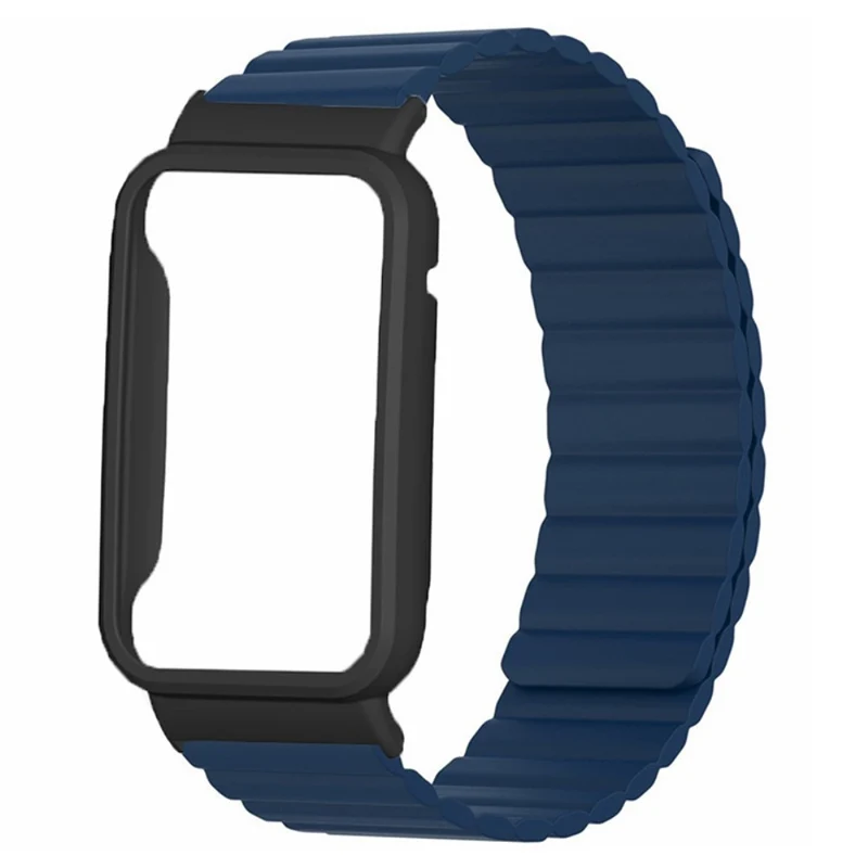 Xiaomi Smart Band 8 Pro Silicone Watch Band Magnetic Strap with Black Watch Case - Black+Orange